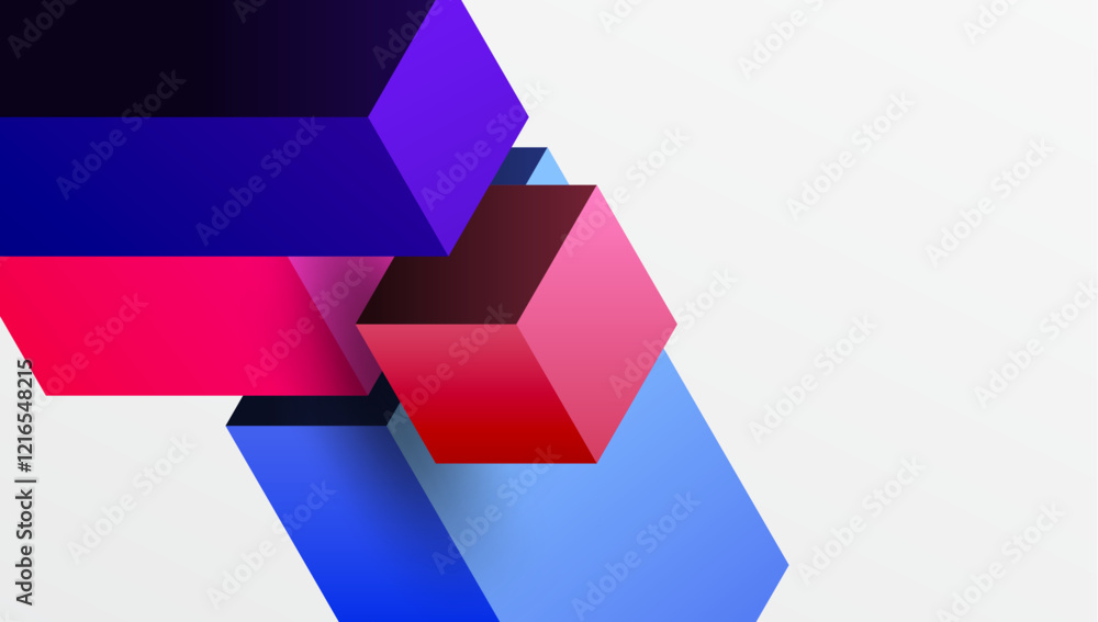 Poster Sleek abstract design featuring isometric 3D blocks in a clean, modern composition. Perfect for tech-inspired themes, with vibrant colors and geometric precision