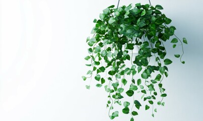 Forced perspective plant hanging with green leaves on white background