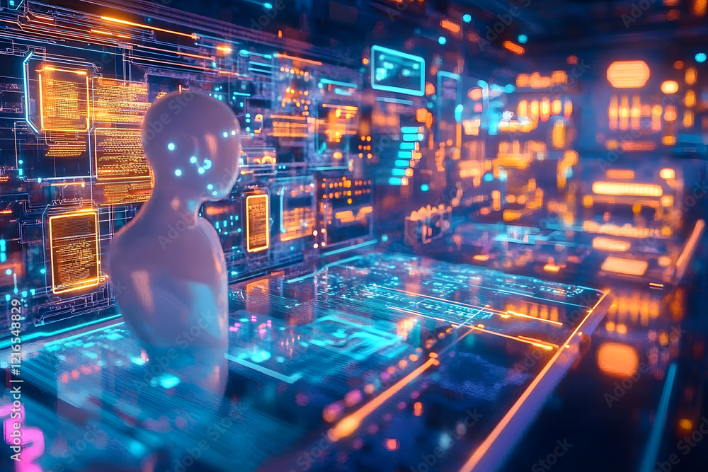 Poster predictive analytics consumer tech within consumer electronics visualized in an abstract design wher