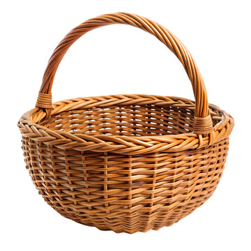 Vintage weave wicker basket png isolated on transparent background.