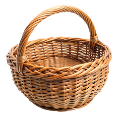 Vintage weave wicker basket isolated on transparent background.