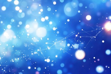 abstract blue background with connecting lines and glowing bokeh lights.