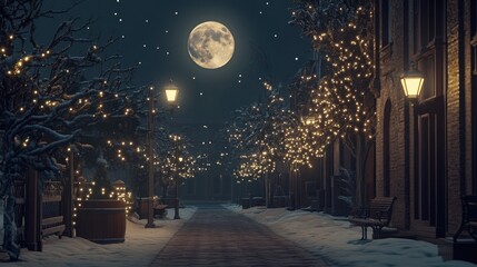 Snowy Winter Night in a Quaint Town