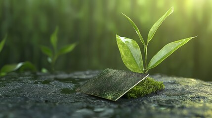 Exploring the Intersection of Nature and Innovation: A Plant Growing Out of a Book Representing Credit Card Technology Advancements
