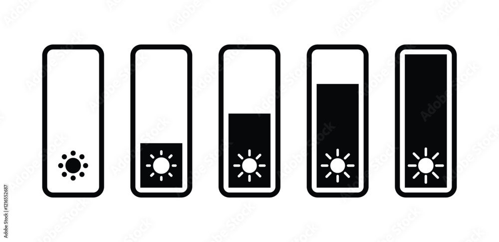 Poster brightness control level screen setting icon symbol vector design black white color illustration set