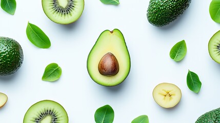 Fototapeta premium A row of thinly sliced green kiwifruit,