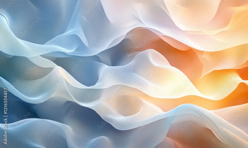Poster flowing waves of light create a mesmerizing abstract design using soft colors and textures