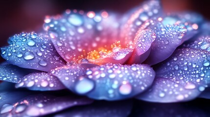 Dewdrops Adorn a Vibrant Purple Flower Petal