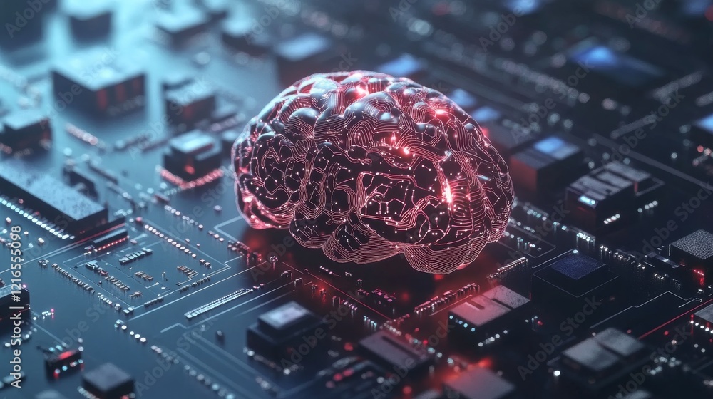 Poster futuristic artificial intelligence digital brain background featuring 3d rendering of neural network