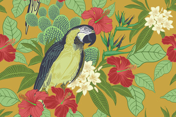 Hawaiian shirt style. Seamless floral pattern. Vector.