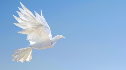 Fototapeta premium Delicate Origami Dove Soaring in a Clear Sky