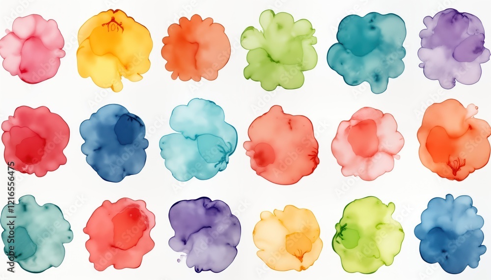 Leinwandbilder colorful watercolor splashes create abstract design on white background. vibrant colors mix in fluid