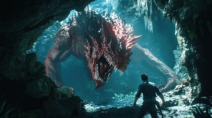 A fantasy scene depicting a fierce red dragon, © NafisaNajmin