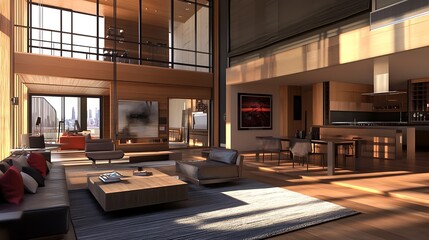 Fototapeta premium Modern and minimalist living room with sleek furniture and refined decor accents picture