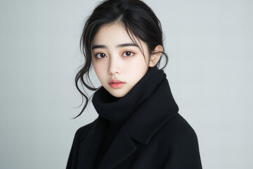 Fototapeta premium Elegant portrait of a young Asian woman with glowing skin, ideal for beauty, wellness, and lifestyle projects