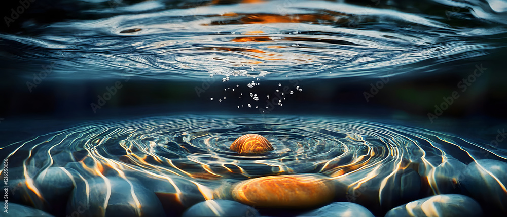 Poster abstract visualization of a pebble dropped into water where the ripples represent the start of a cha