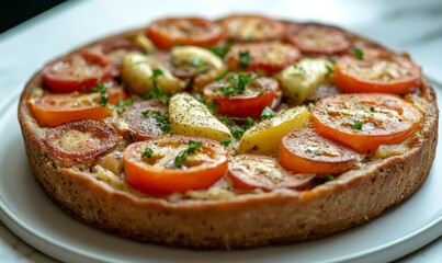 French cuisine tyrolean buckwheat flour pie with a low angle view