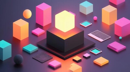 Obraz premium Design studio glowing with prototypes collaboratively crafted, innovation in process, 3D illustration