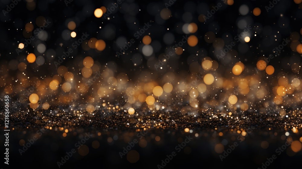 Aufkleber beautiful abstract glitter bokeh effect on black background with sparkling particles in warm golden 