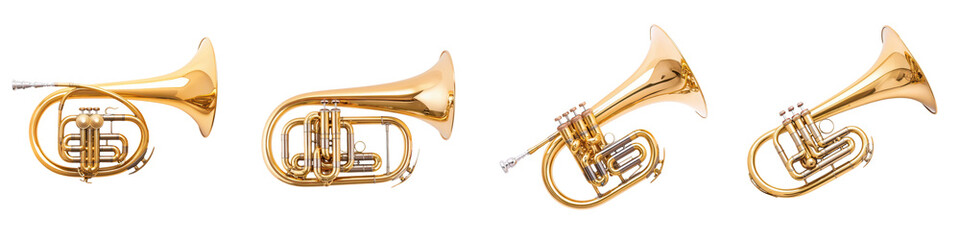 Obraz premium Variety of Brass Musical Instruments Displayed for Musical Performance and Entertainment