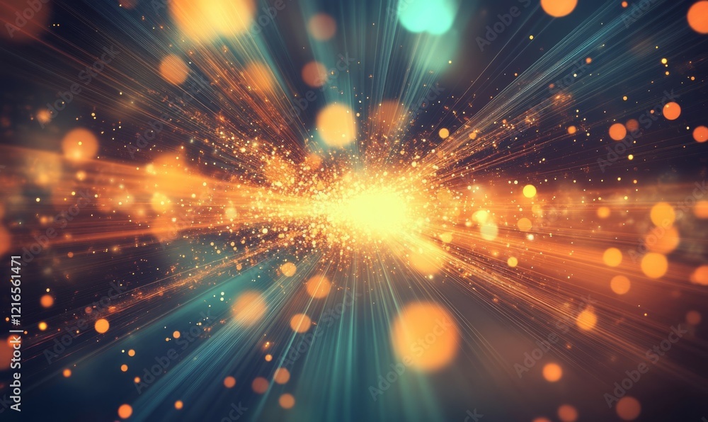 Poster futuristic abstract background with blurry shapes and vibrant light effects, creating sense of depth