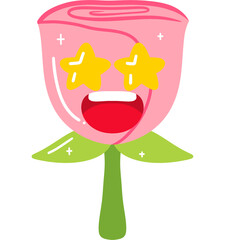 Pink Rose Excited Face Cartoon