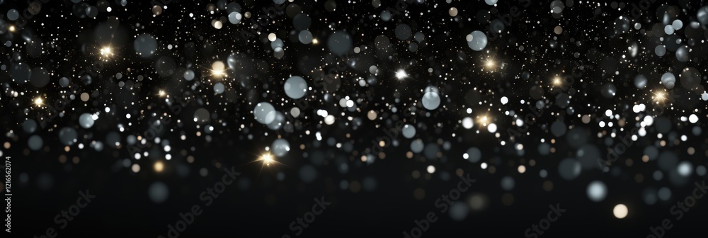Poster abstract glitter and bokeh background on black with sparkling lights creating a magical and festive 