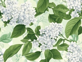 A Close-up Image of Blooming White Lilacs with Delicate Petals and Green Foliage
