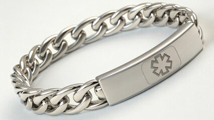 Naklejka premium detailed shot of medical bracelet with emergency symbol, showcasing its sleek design and functionality