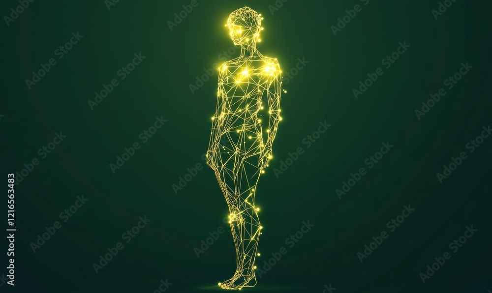 Poster minimalist concept art representation of human figure created with network of geometric lines