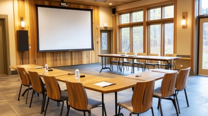 Fototapeta premium Modern Conference Room with Natural Light and Wooden Furniture