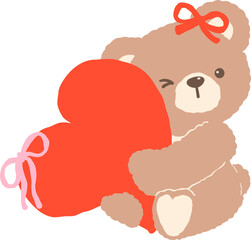 Cute Retro Coquette Teddy Bear Holding Red Heart