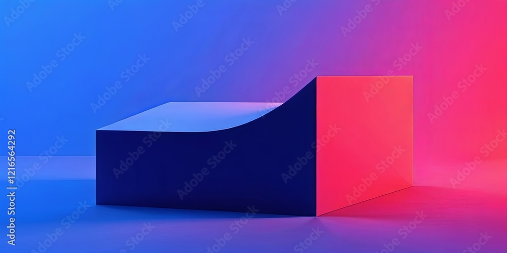 Poster a blue and red wall with a white object in the middle