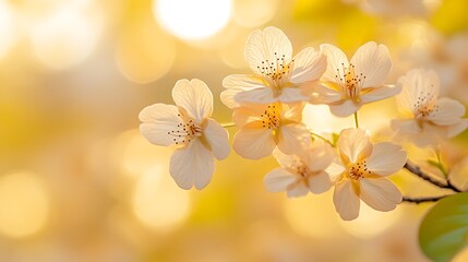 Delicate Peach Blossoms Illuminated By Golden Sunlight