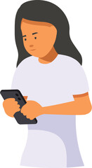 Young woman using smartphone, browsing internet and reading news