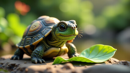 Fototapeta premium 3D Turtle's Tranquil Leaf