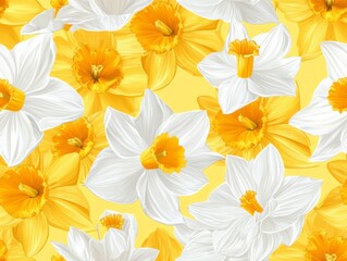 A Seamless Pattern of White Daffodils with Yellow Centers