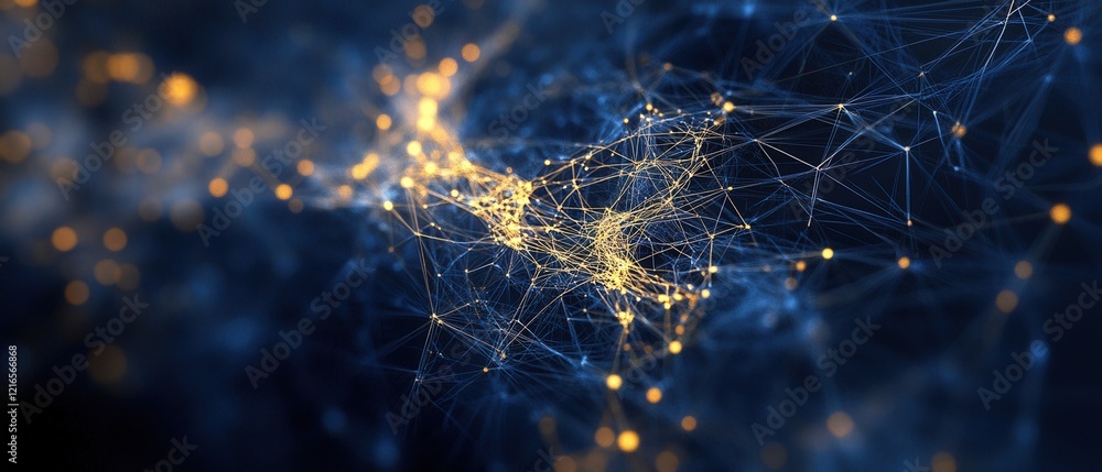 Poster abstract network connection of dots and lines on dark blue background