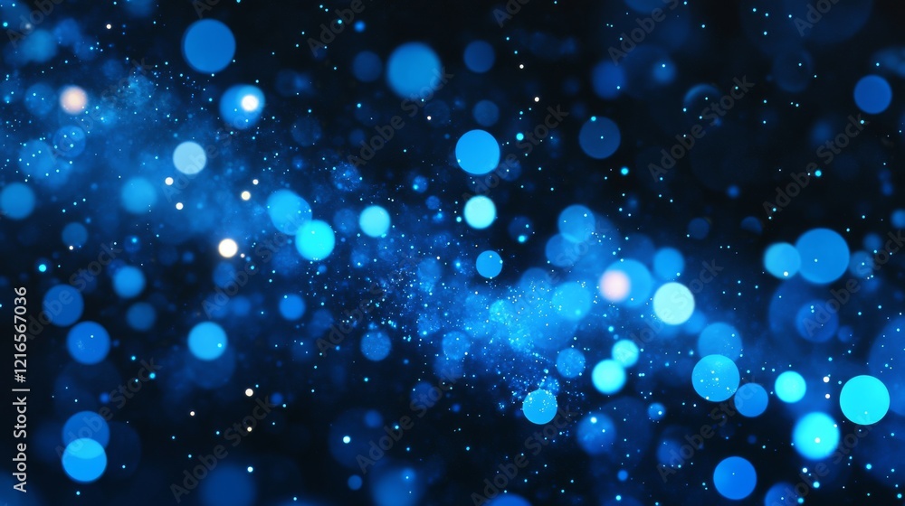 Poster abstract blue molecule background featuring interconnected atomic structures and glowing particles, 