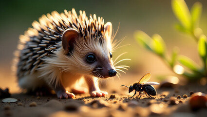 Fototapeta premium Baby Hedgehog's Insect Inquiry