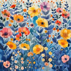 Beautiful Watercolor Painting of Flowers and Plants for Artistic Decor