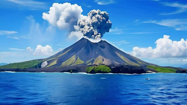 Volcanic Island with Still Active Volcano