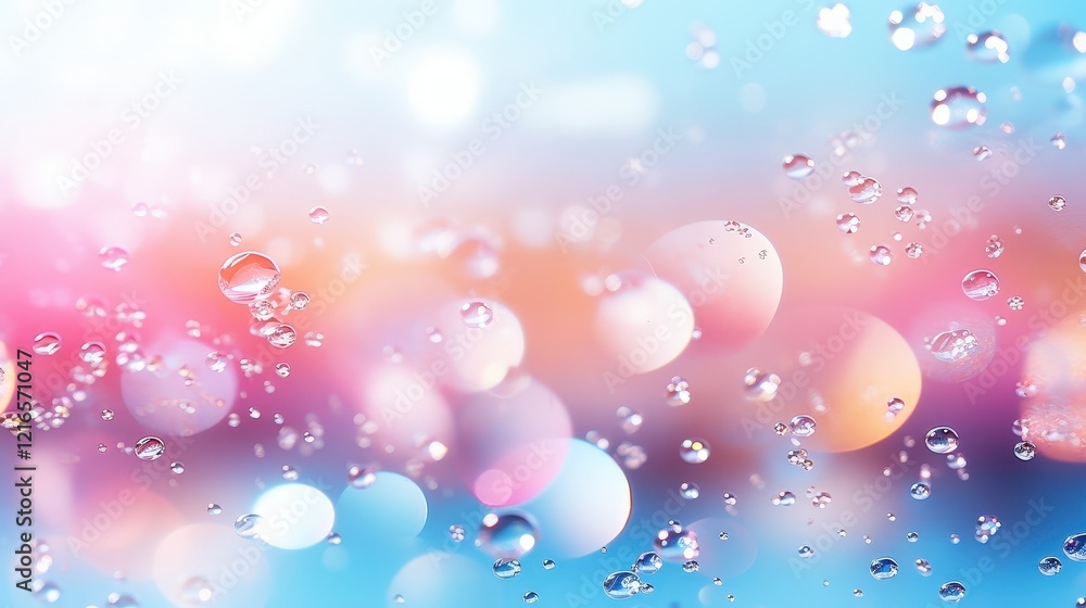Poster Soft Bokeh Background with Colorful Circles and Water Droplets Creating a Dreamy Atmosphere for Creative Use in Designs and Projects