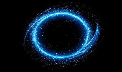 Glowing circle light design, abstract space wallpaper, black background, bright blue glow