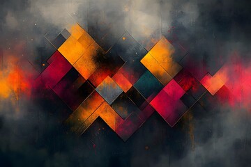 Naklejka premium Abstract Geometric Art with Vibrant Red and Yellow Squares for Modern Design