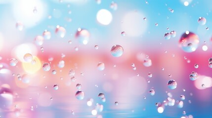 Fototapeta premium Vibrant Bokeh Background with Water Droplets in Soft Colors of Blue and Pink for Creative Design Projects and Visual Arts