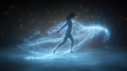 Woman Running Through Sparkling Celestial Dust