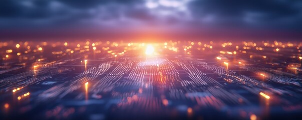 Futuristic Digital Landscape with Bright Horizon Glow