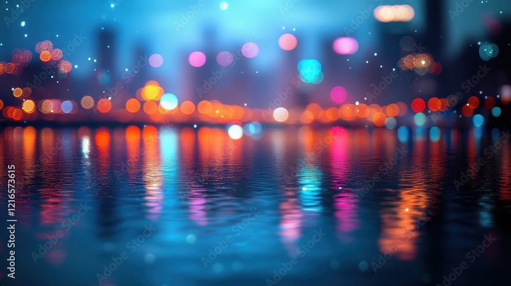 Aufkleber beautiful bokeh background with soft focus effects and vibrant lights reflecting on water surface un