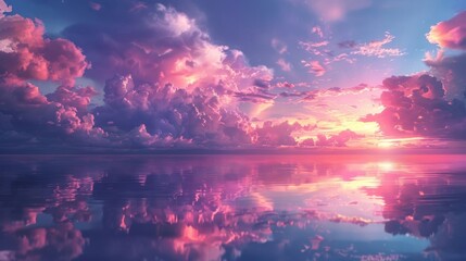 Obraz premium Stunning Pink and Magenta Clouds Above Scenic Landscape for Nature and TravelThemes